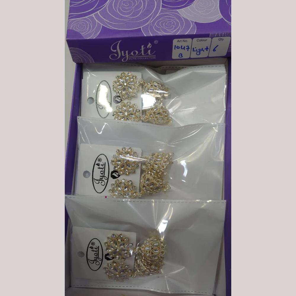 Tip Top Jewellers Stunning Kundan Stone And Pearl Jhumki Earrings (Pack of 6)