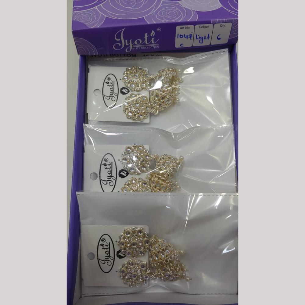 Tip Top Jewellers Stunning Kundan Stone And Pearl Jhumki Earrings (Pack of 6)