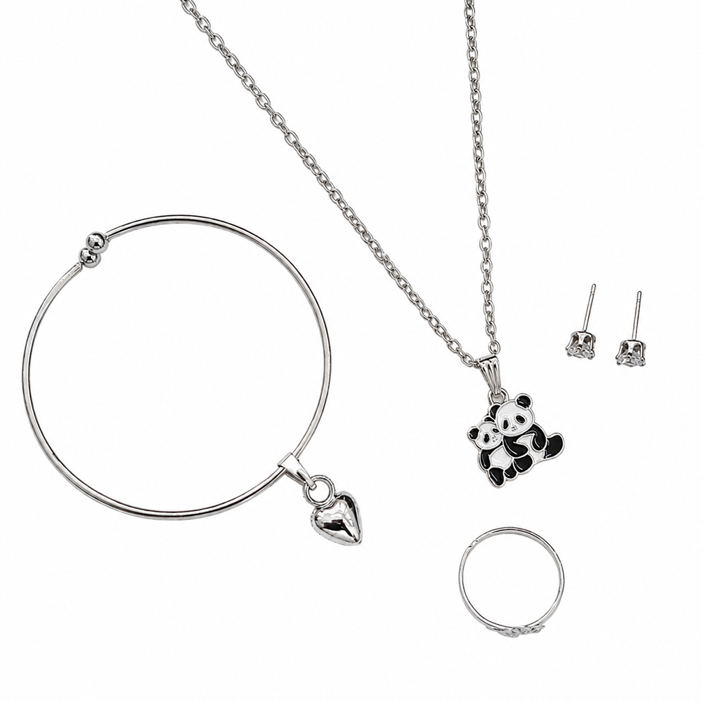 Urthn Silver Plated Chain Pendant Earrings Rings And Bracelet Jewellery Combo Set (Pack of 6)