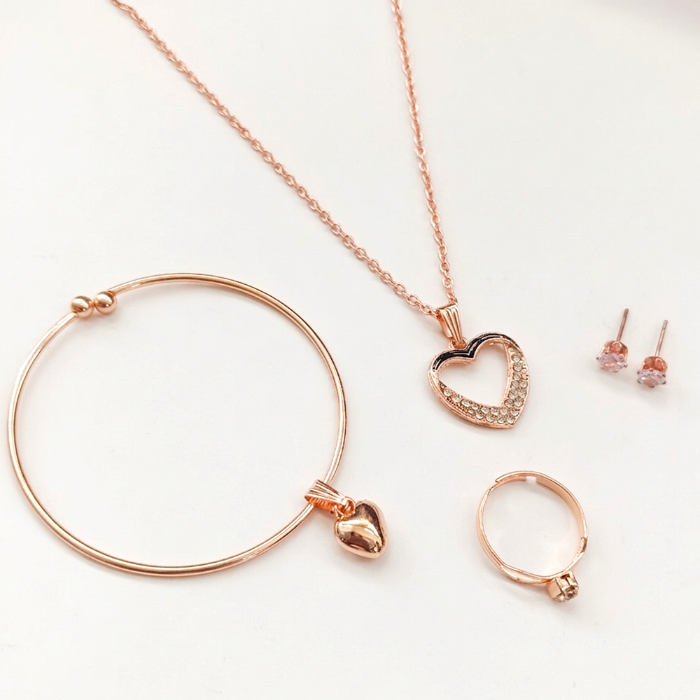Urthn Rose Gold Plated Chain Pendant Earrings Rings And Bracelet Jewellery Combo Set (Pack of 6)