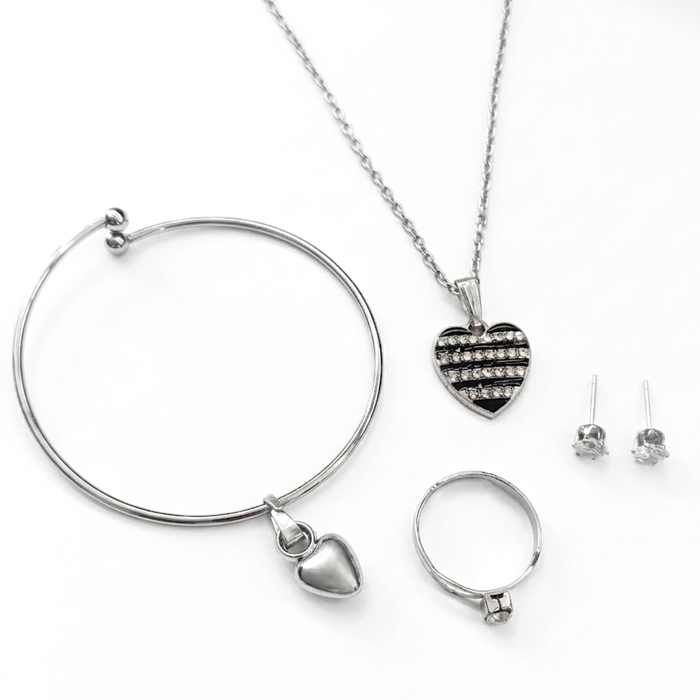 Urthn Silver Plated Chain Pendant Earrings Rings And Bracelet Jewellery Combo Set (Pack of 6)