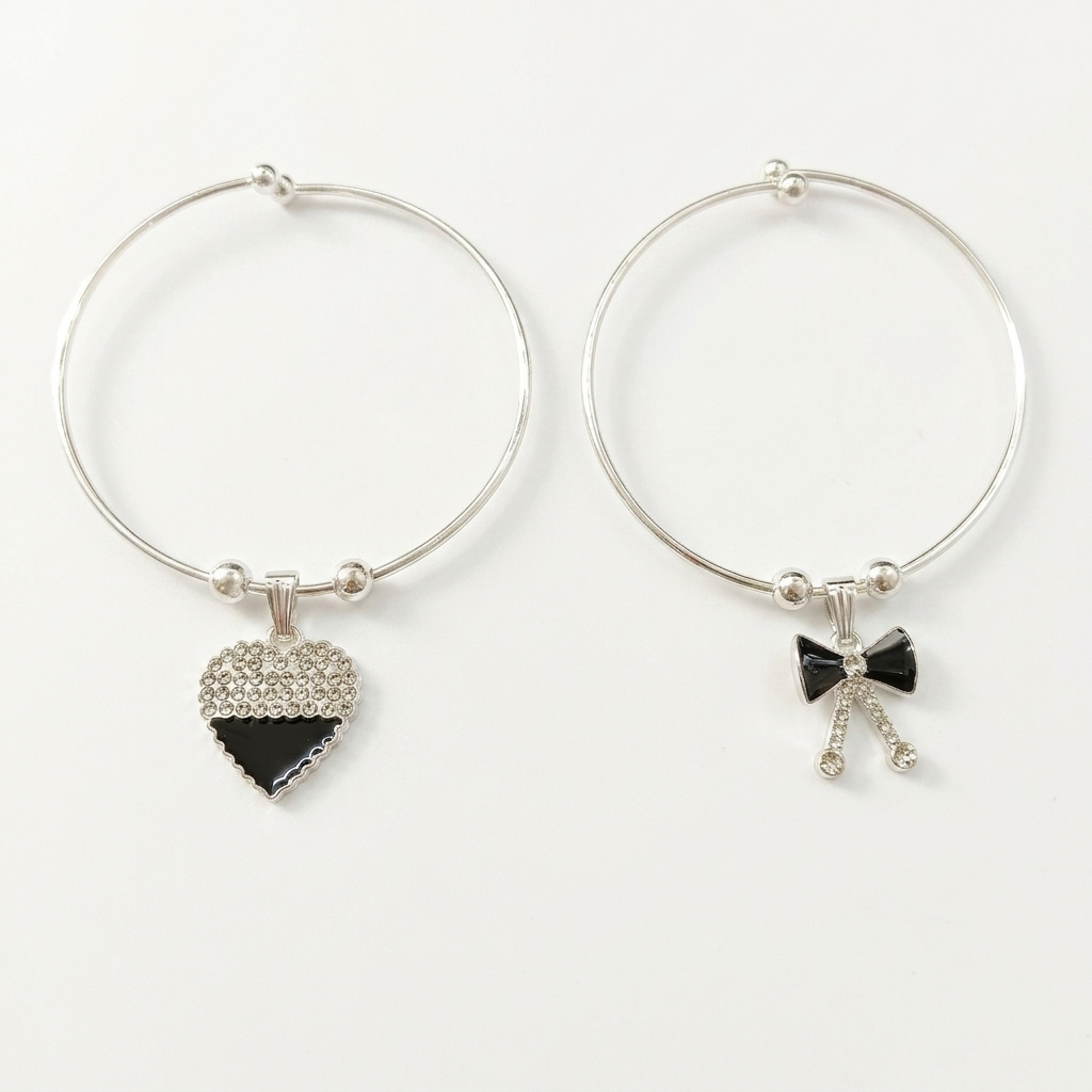 Urthn Silver Plated Elegant Austrian Stone Openable Bracelet For Women & Girls (Set of 6)