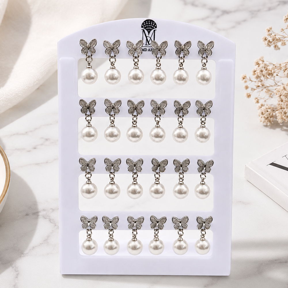 Urthn Elegant Butterfly And Pearl Studs Earrings Combo for Party Wear
