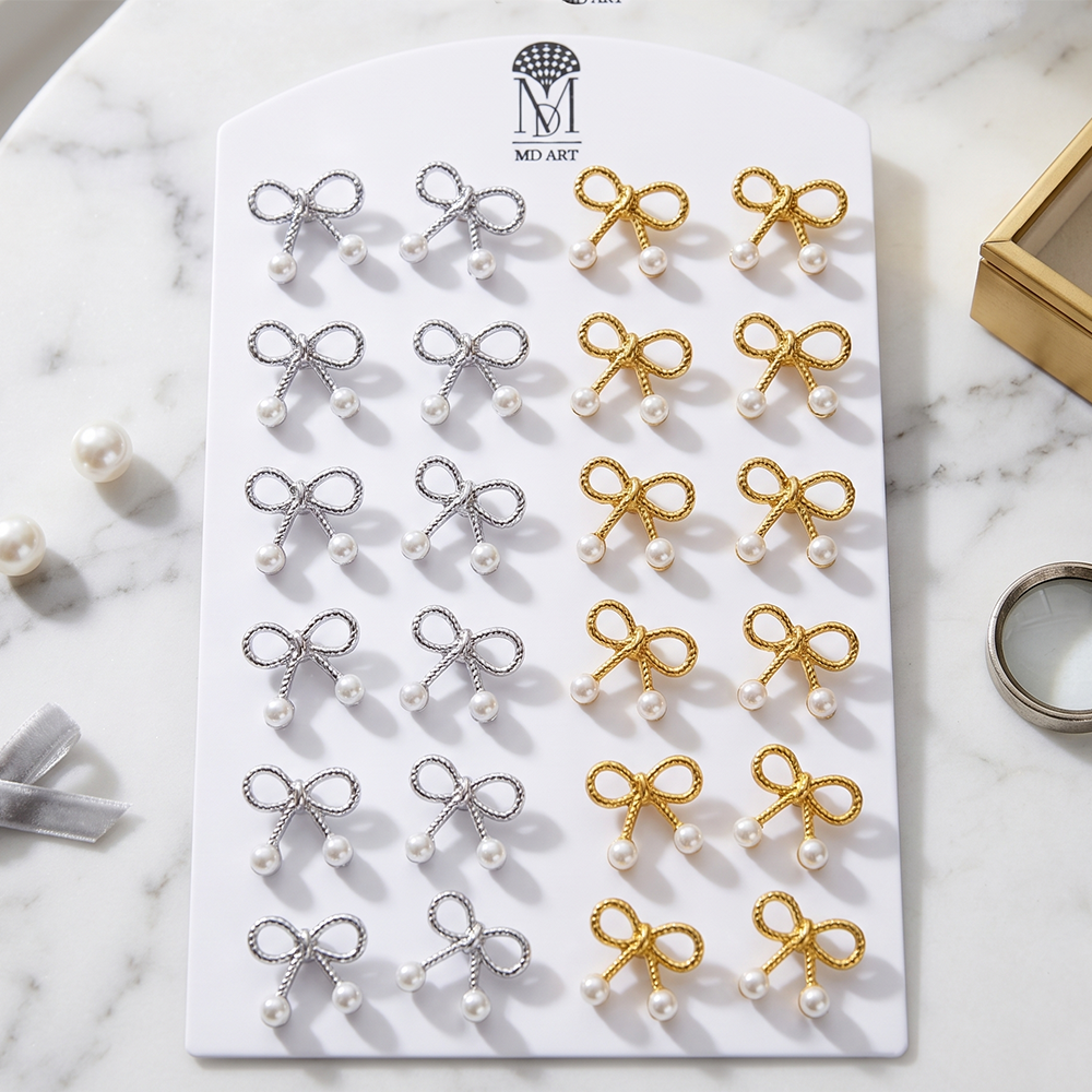 Urthn Cute Bow And Pearl Studs Earrings Combo for Party Wear