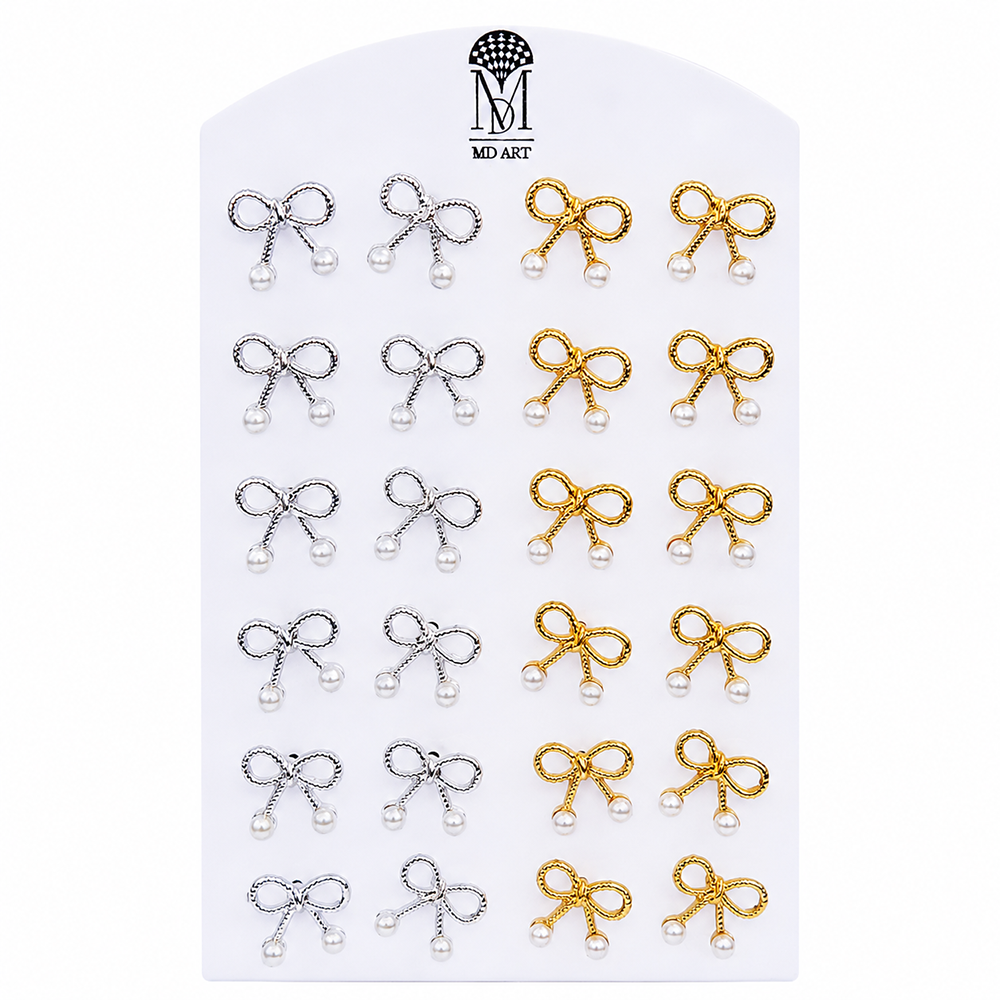 Urthn Cute Bow And Pearl Set Of 12 Studs Earrings Combo for Party Wear