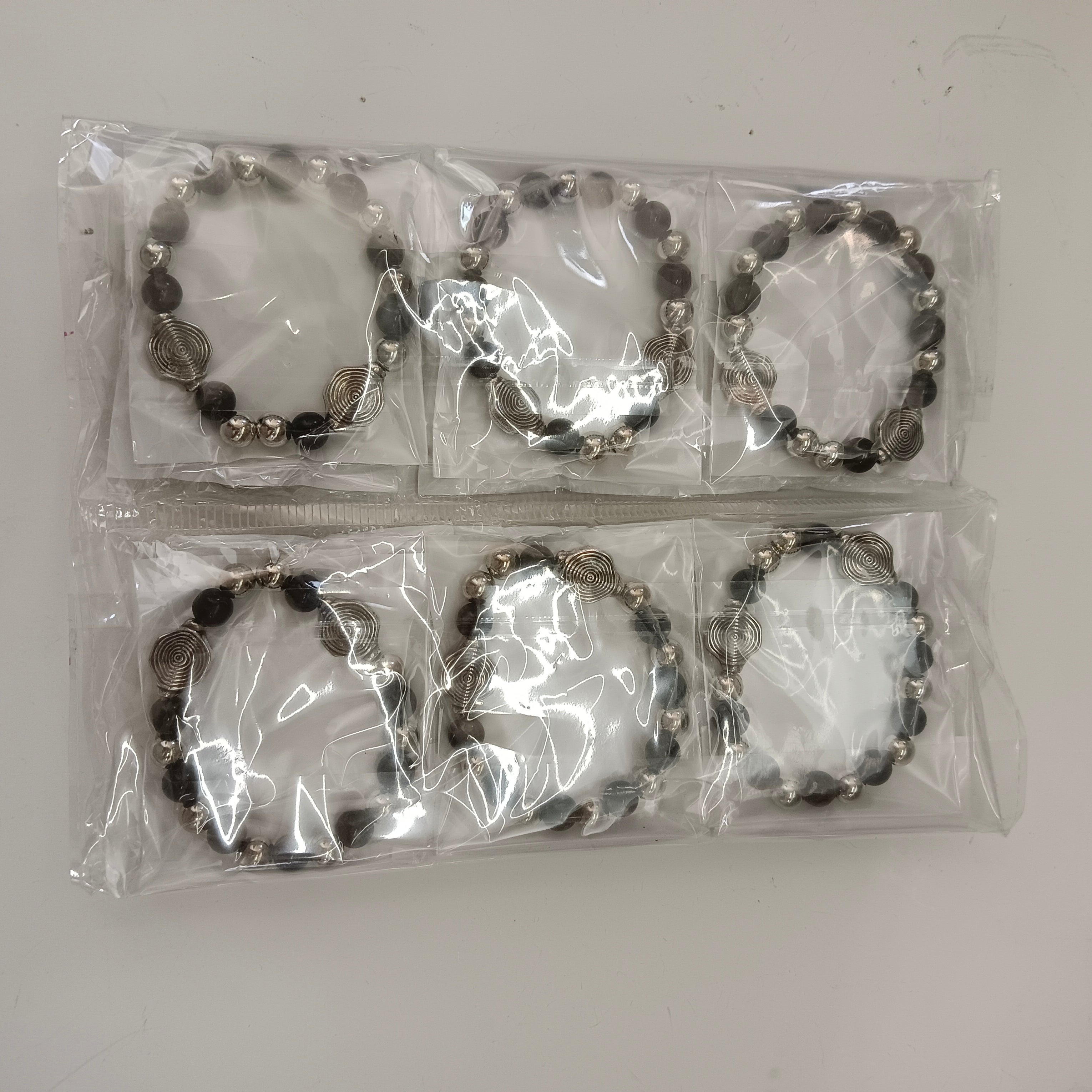 Urthn Oxidised Plated Charm Black Beads Bracelet Set (Set of 12)