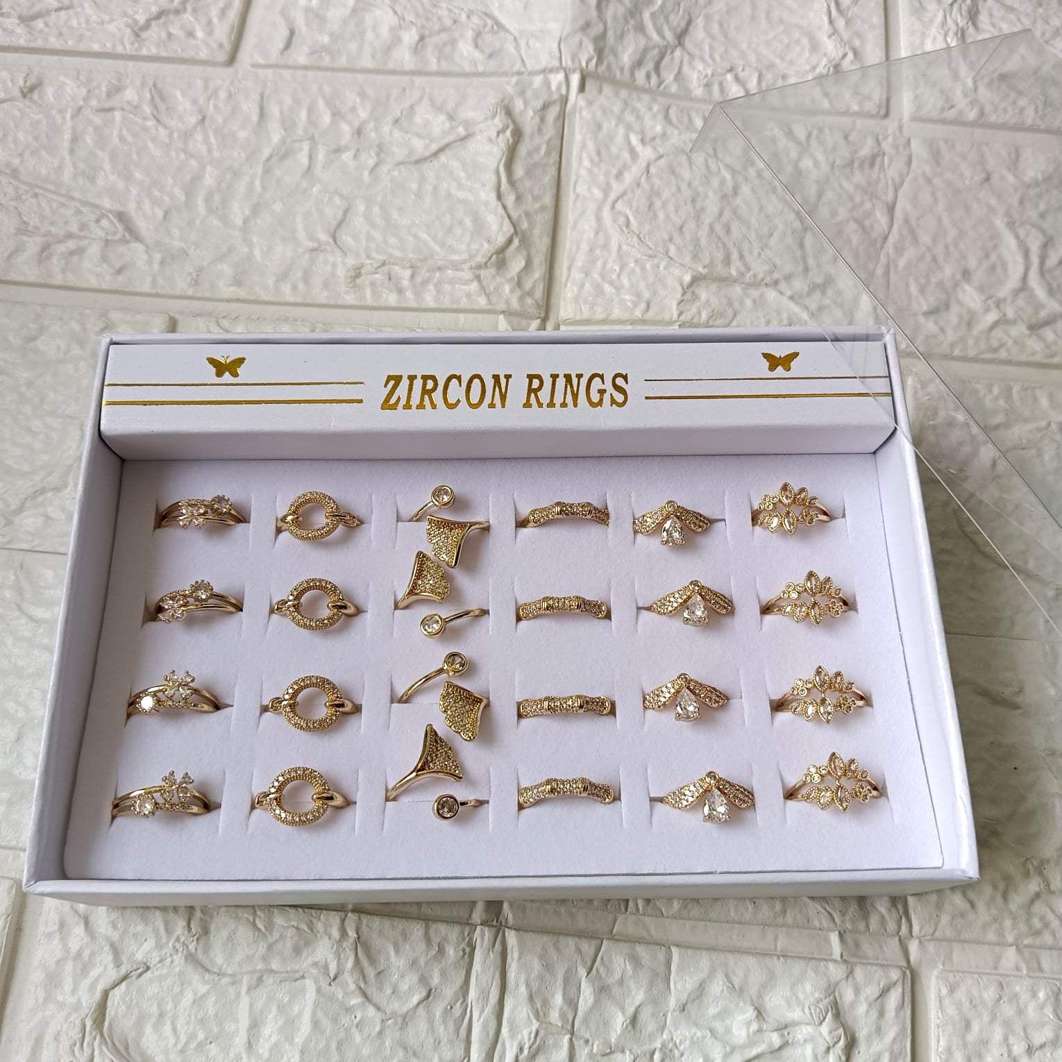 Urthn Premium Gold Plated Assorted Design Crystal Stone Rings Set