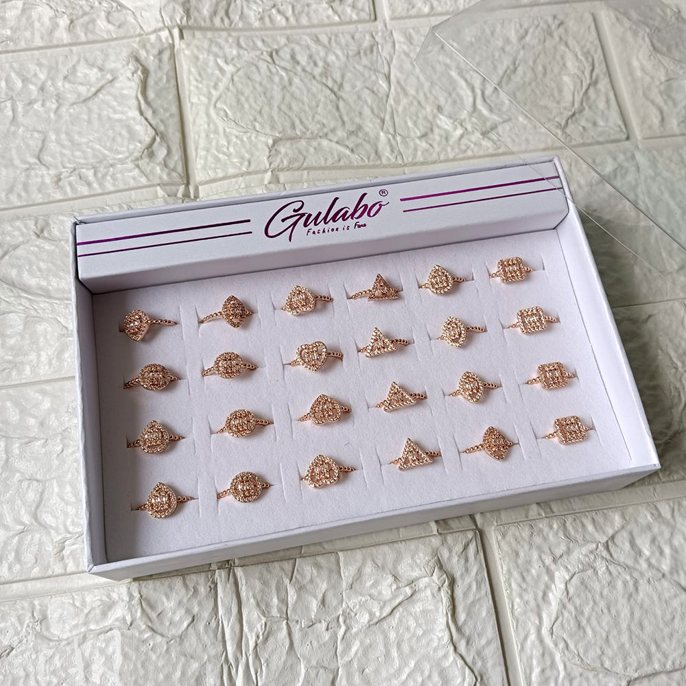 Urthn Premium Rose Gold Plated Assorted Design Crystal Stone Rings Set