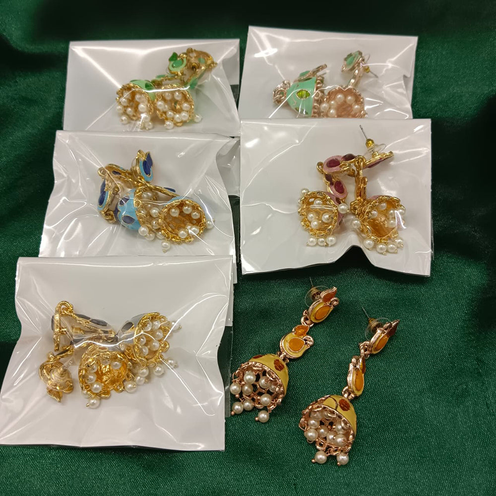 Urthn Gold Plated Assorted Color Set Of 6 Meenakari Earrings Combo