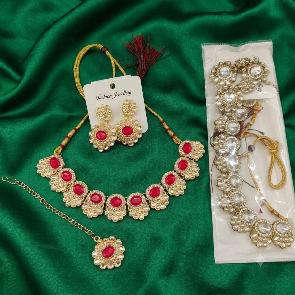 Urthn Gold Plated Kundan Stone Fashion Jewellery Combo Set
