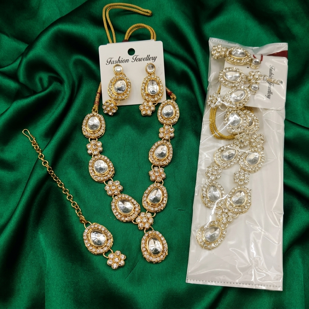 Urthn Gold Plated Kundan Stone Fashion Jewellery Combo Set