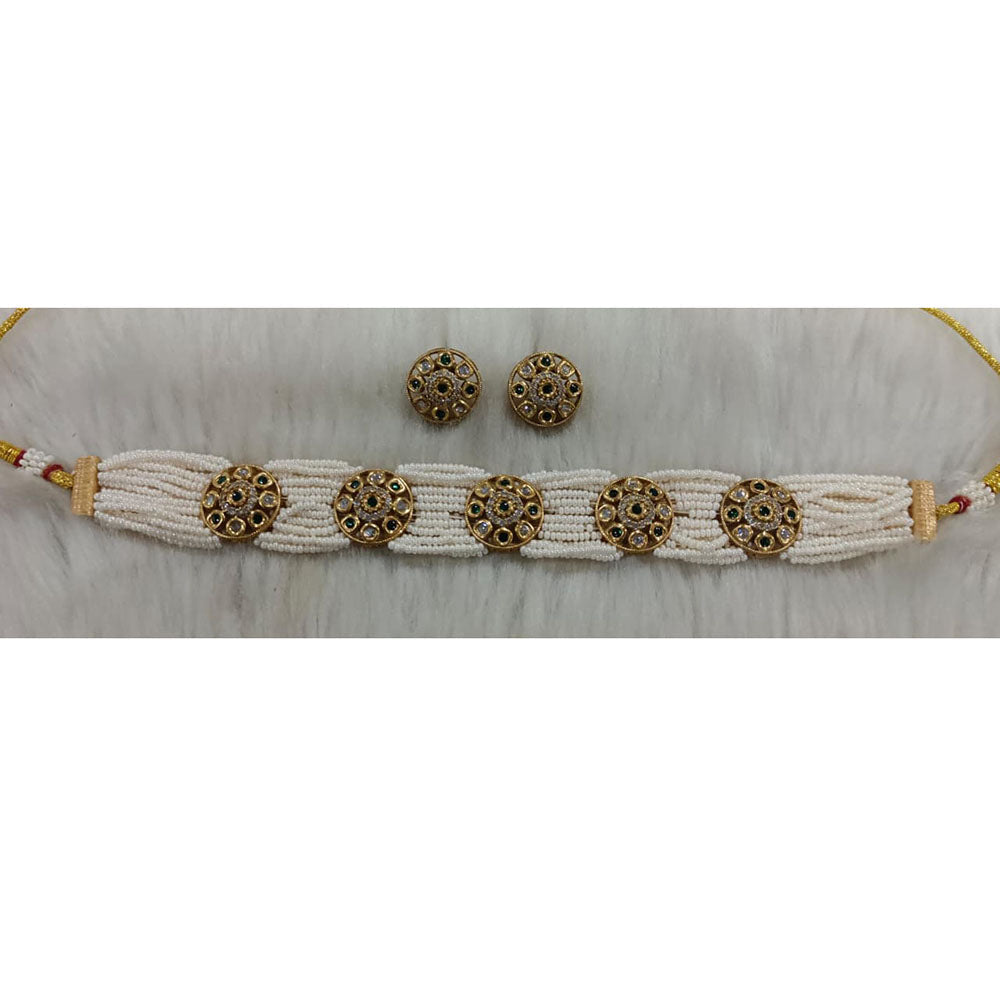 Tarangavi Copper Gold Plated Royal Polki Kundan Stone Choker Necklace Set