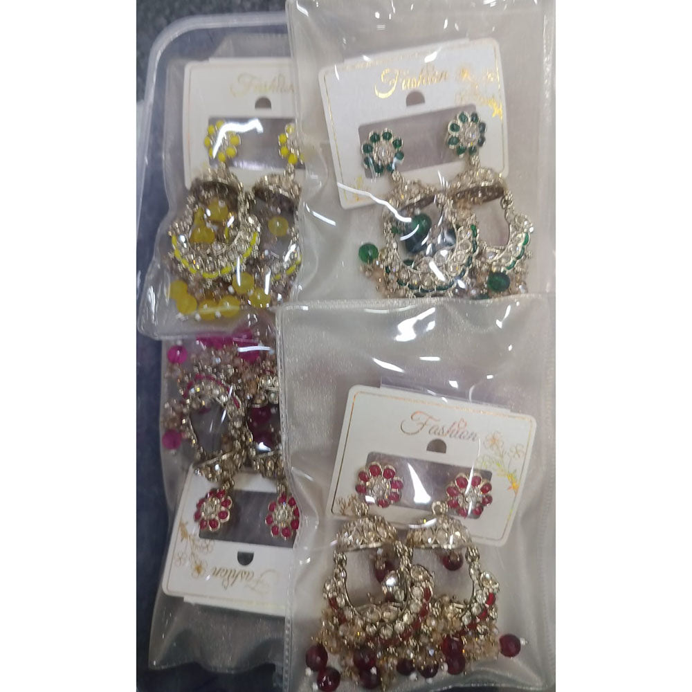 Om Creations Crystal Stone and Pearl Dangler Earrings for Women