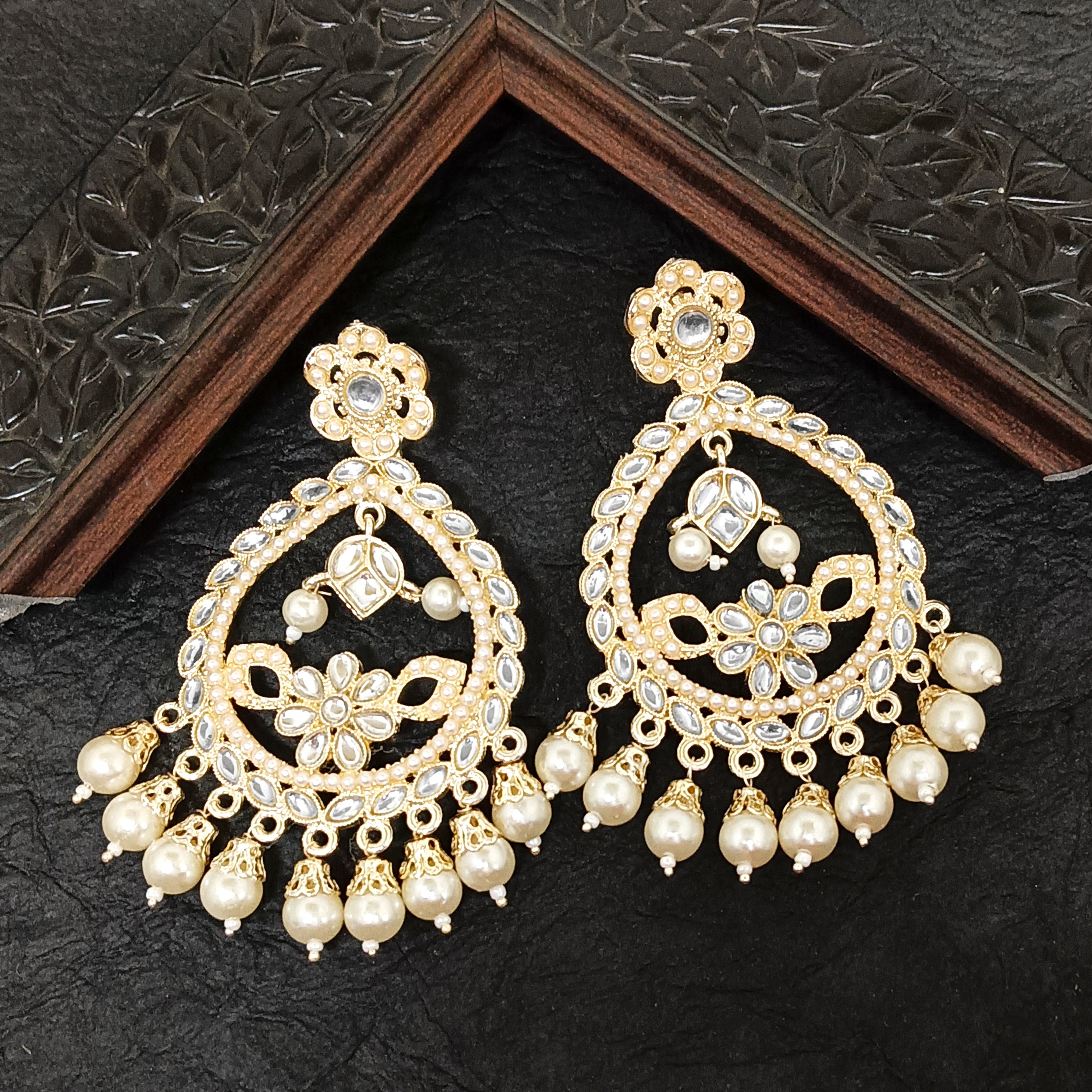 Darshana Jewels Premium Kundan Stone And Pearl Dangler Earrings For Women