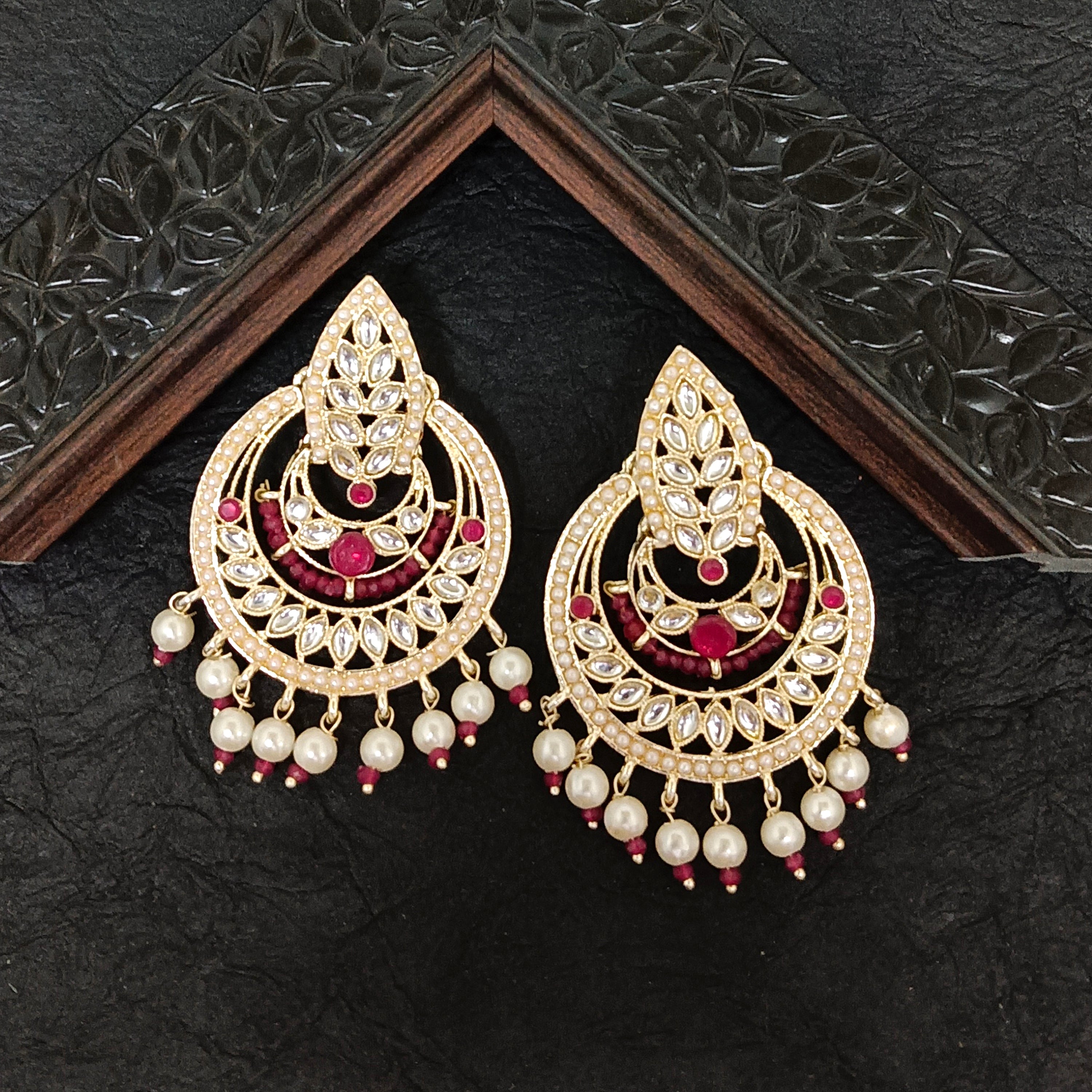 Darshana Jewels Premium Kundan Stone And Pearl Dangler Earrings For Women