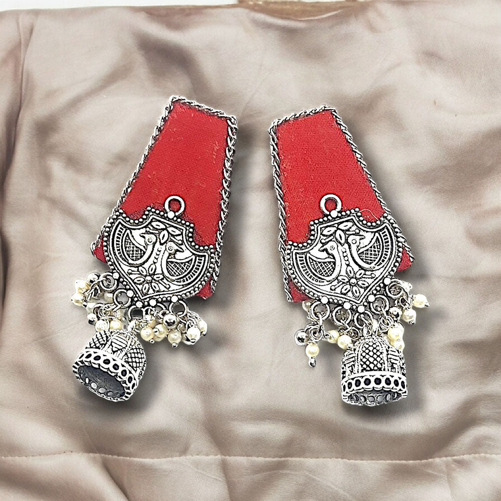 Handmade For Her Women's Handmade Red Fabric Earring