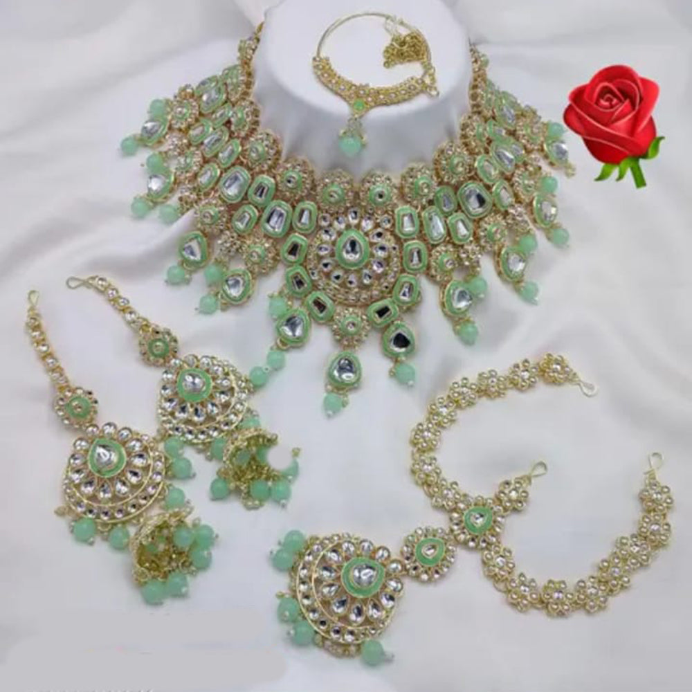 Neetu Art Gold Plated Kundan Stone And Beads Meenakari Semi Bridal Necklace Set
