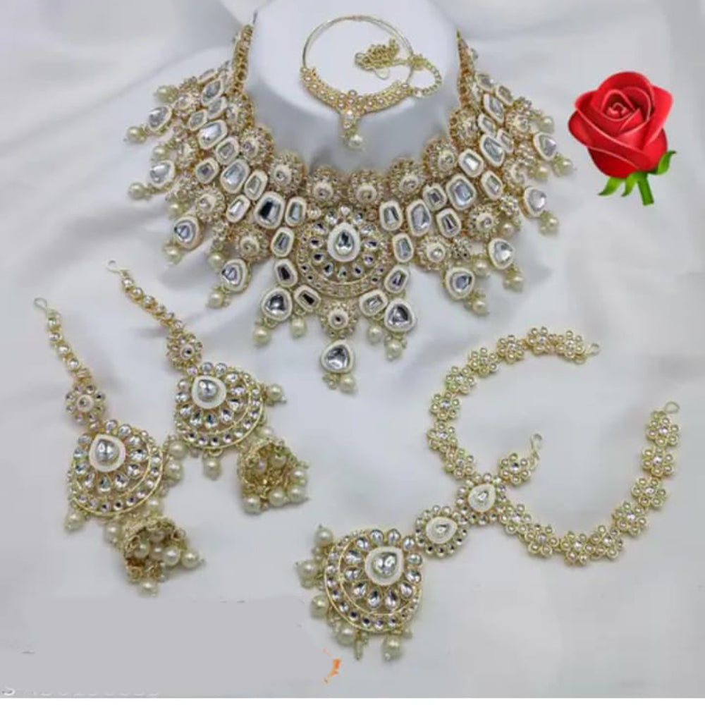 Neetu Art Gold Plated Kundan Stone And Beads Meenakari Semi Bridal Necklace Set