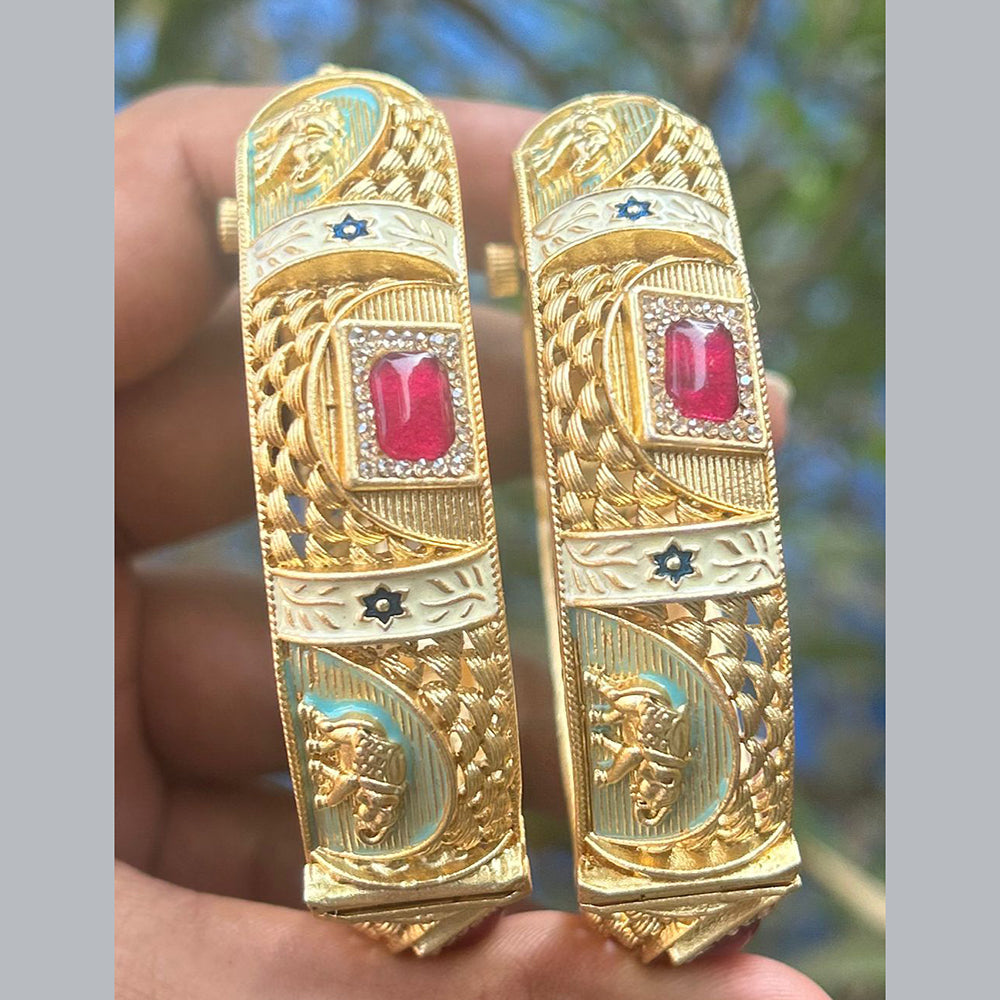 Neetu Art Gold Plated Pota Stone Meenakari Openable Bangle Set