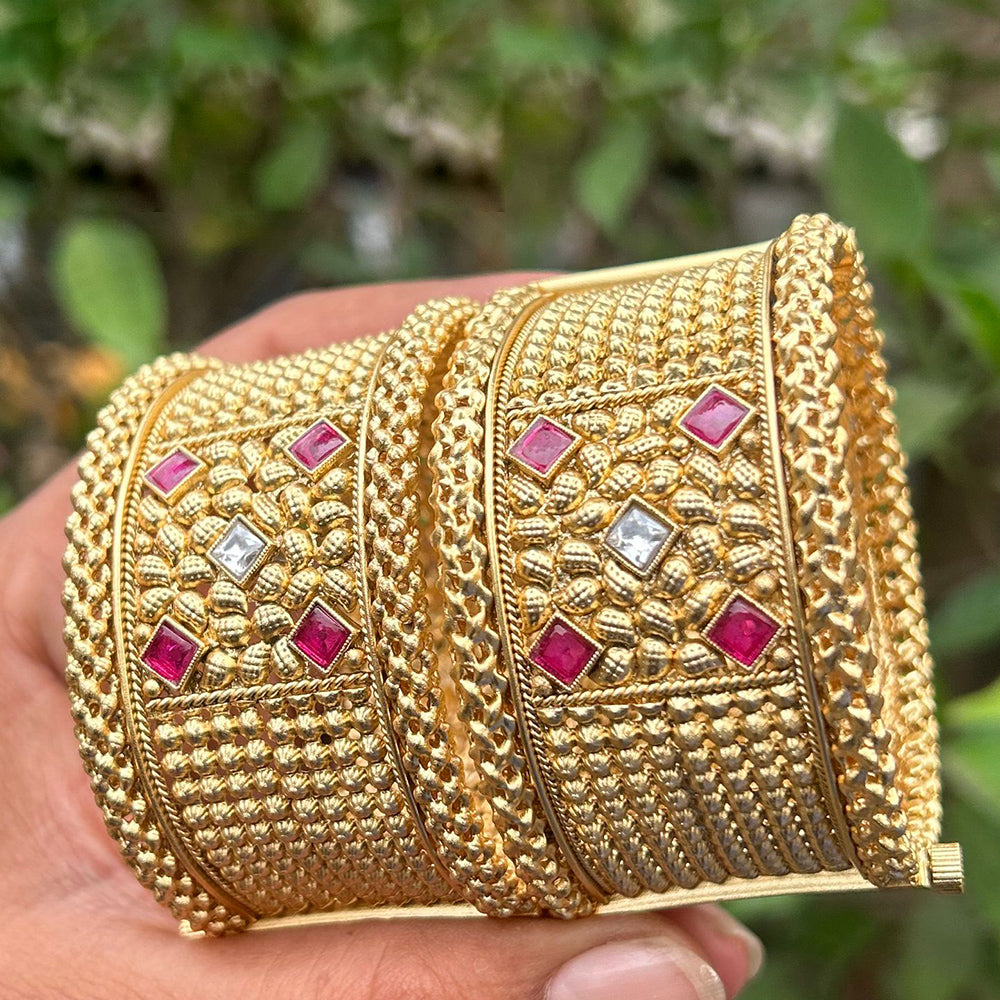 Neetu Art Gold Plated Pota Stone Meenakari Openable Bangle Set