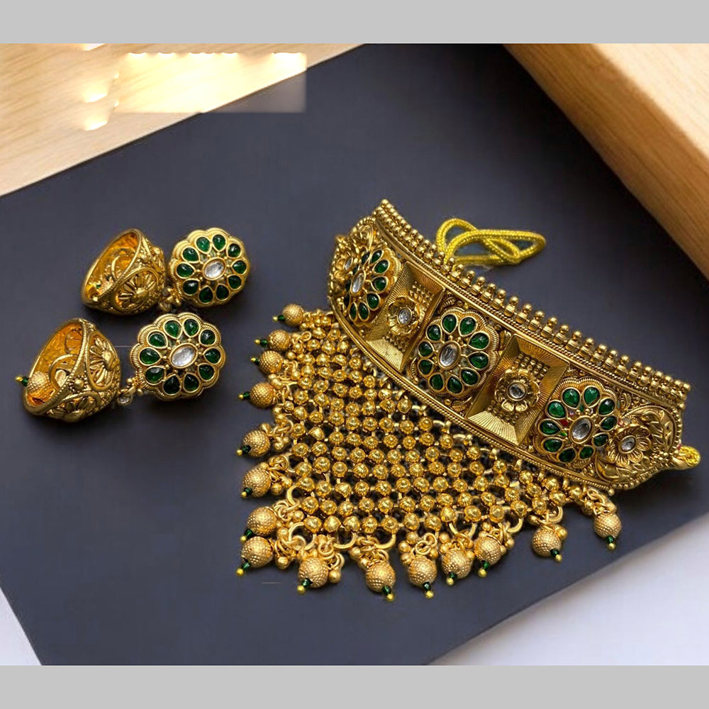 Neetu Art Gold Plated Pota Stone And Beads Choker Necklace Set