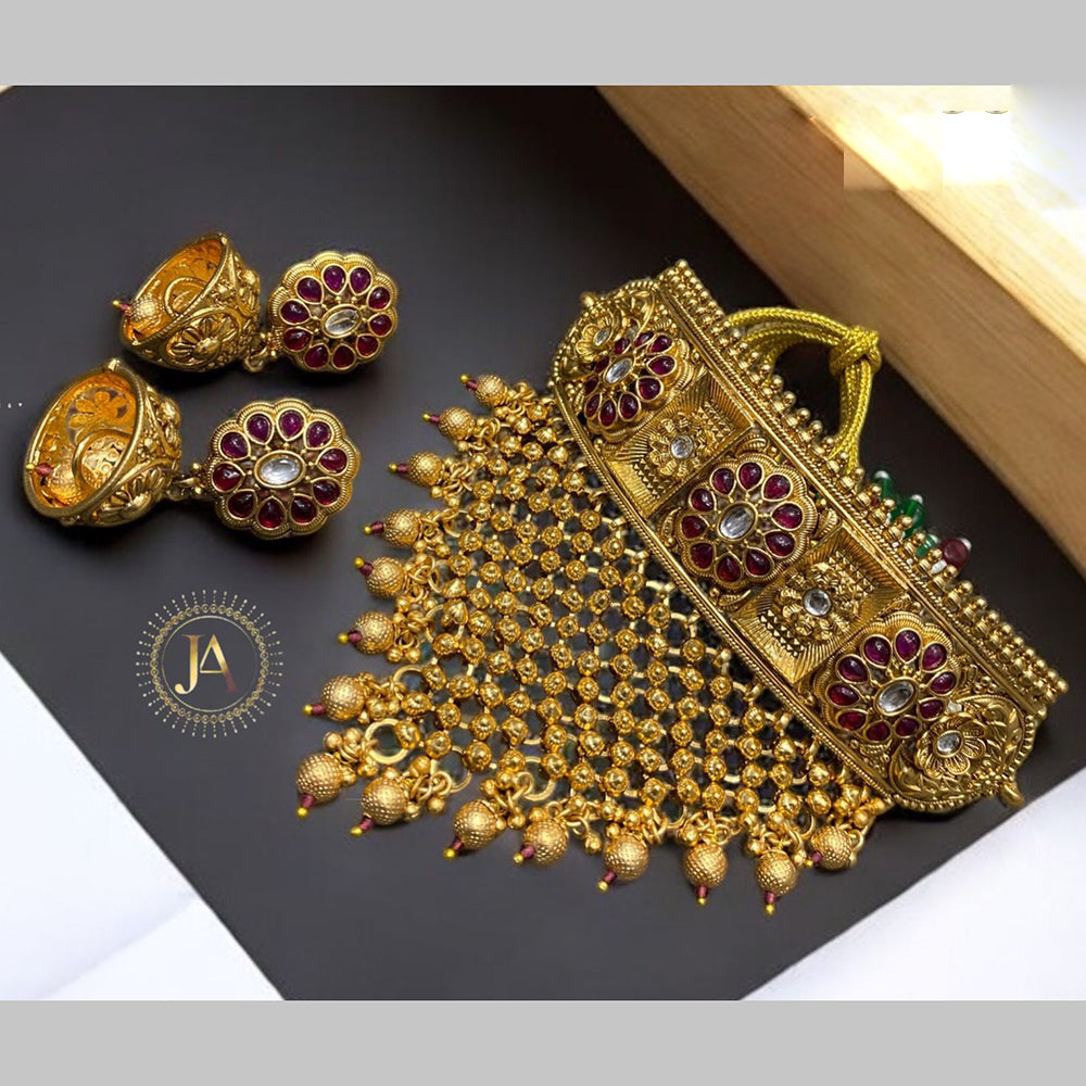 Neetu Art Gold Plated Pota Stone And Beads Choker Necklace Set