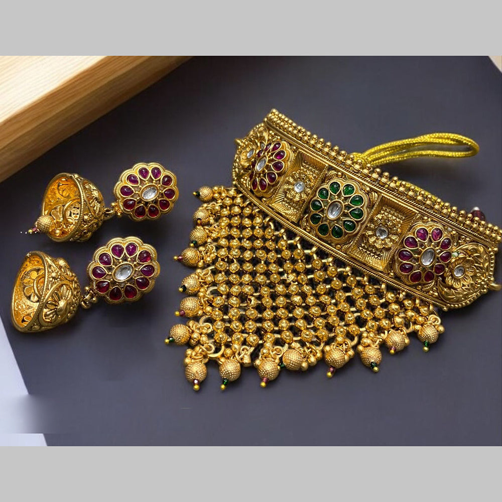 Neetu Art Gold Plated Pota Stone And Beads Choker Necklace Set