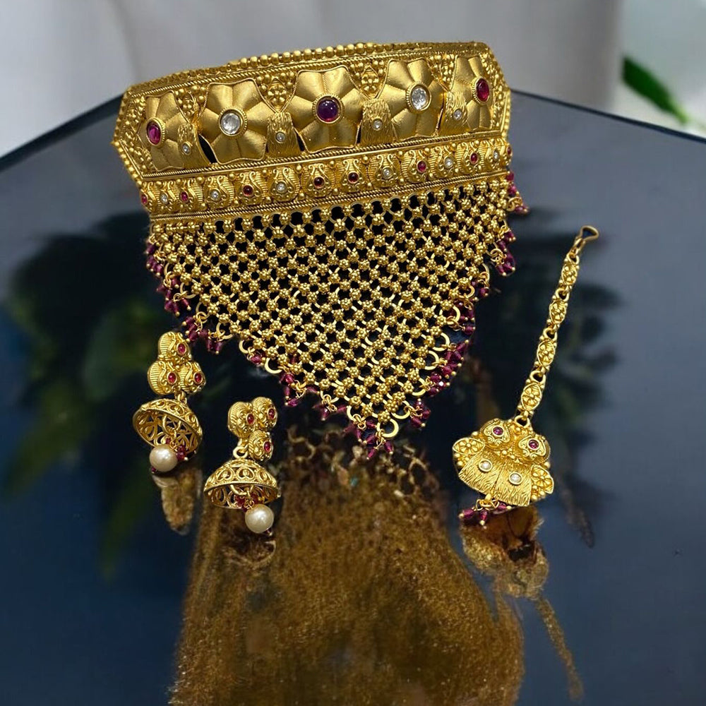 Neetu Art Gold Plated Pota Stone And Beads Choker Necklace Set