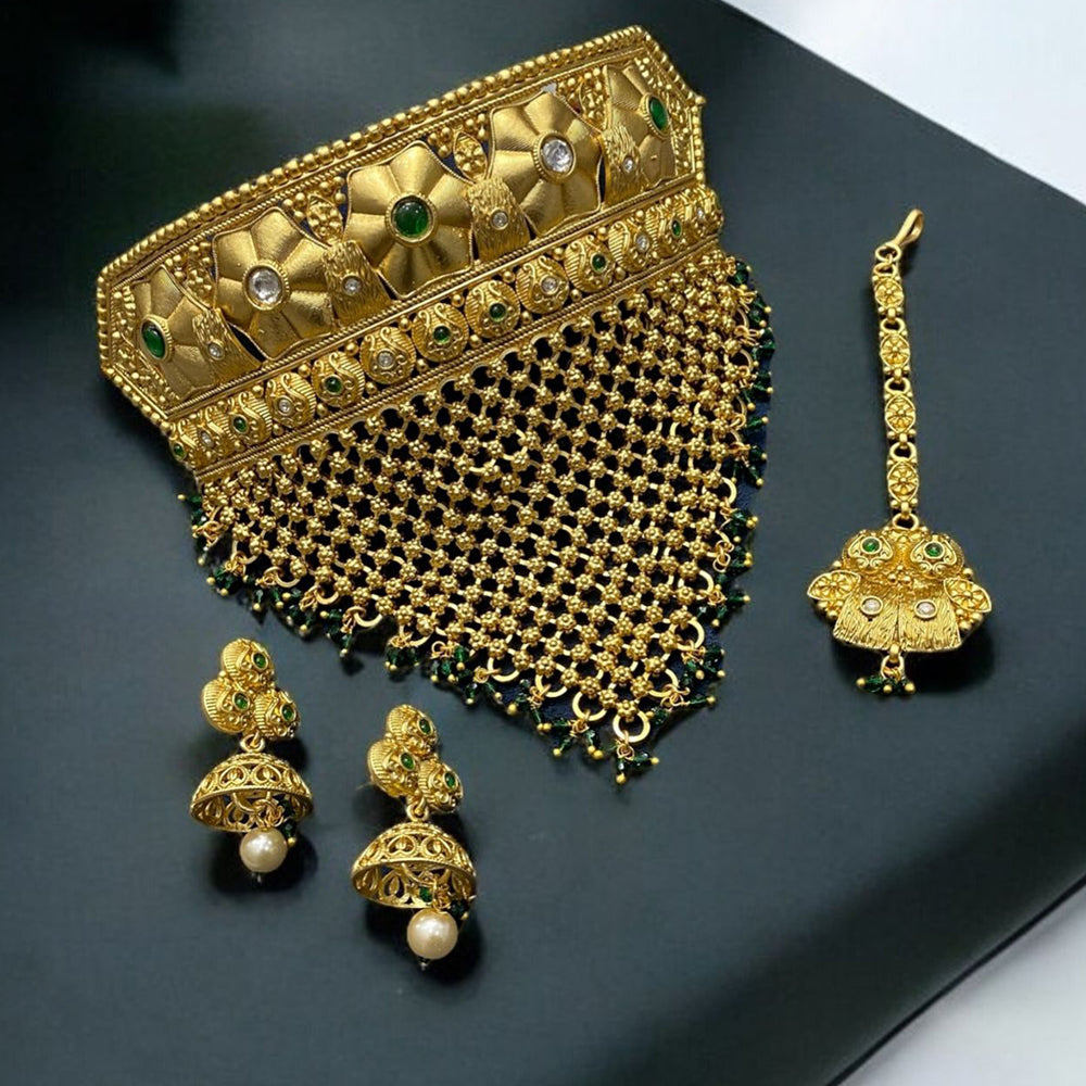 Neetu Art Gold Plated Pota Stone And Beads Choker Necklace Set