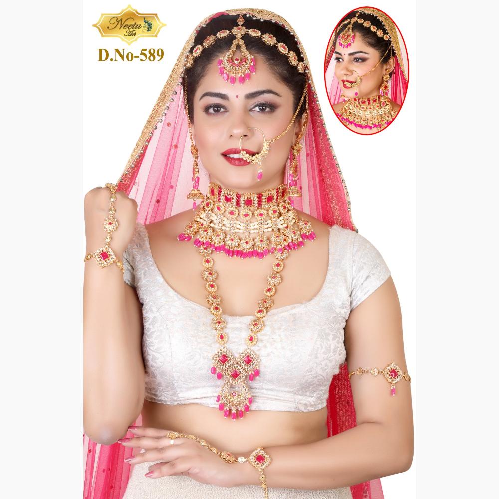 Neetu Art Gold Plated Crystal Stone And Beads Bridal Set