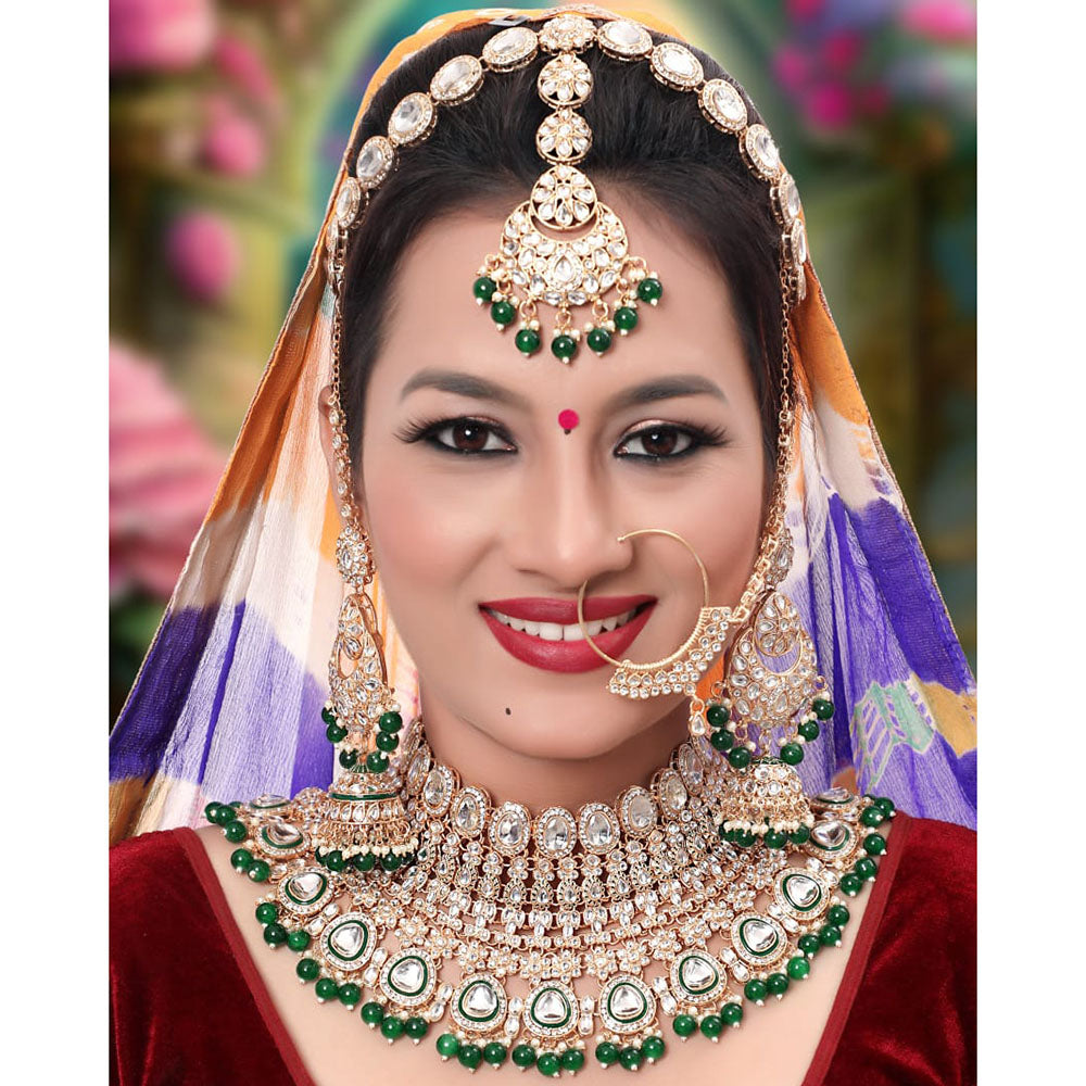 Neetu Art Premium Kundan Stone And Beaded Semi Bridal Necklace Set