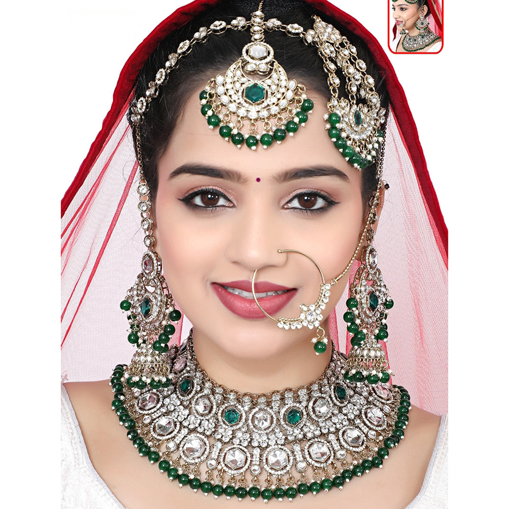 Neetu Art Premium Kundan Stone And Beaded Semi Bridal Necklace Set