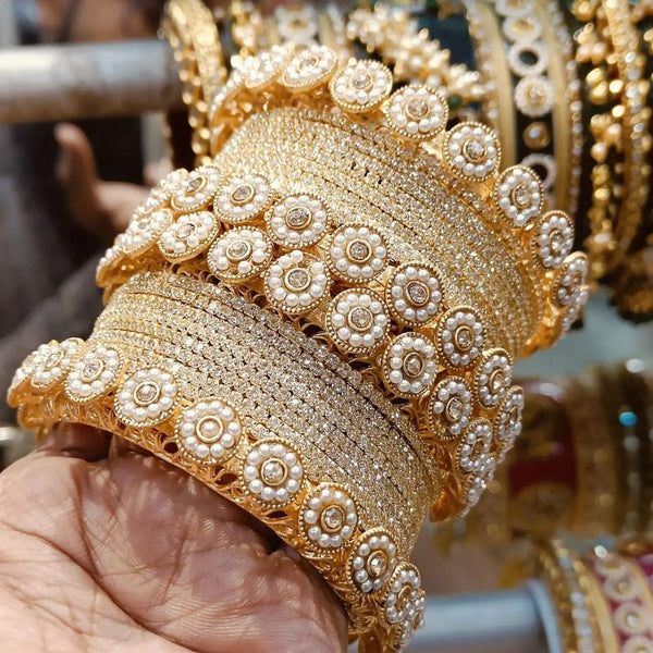 Manisha Jewellery Gold Plated Austrian Stone And Pearl Bangles Set