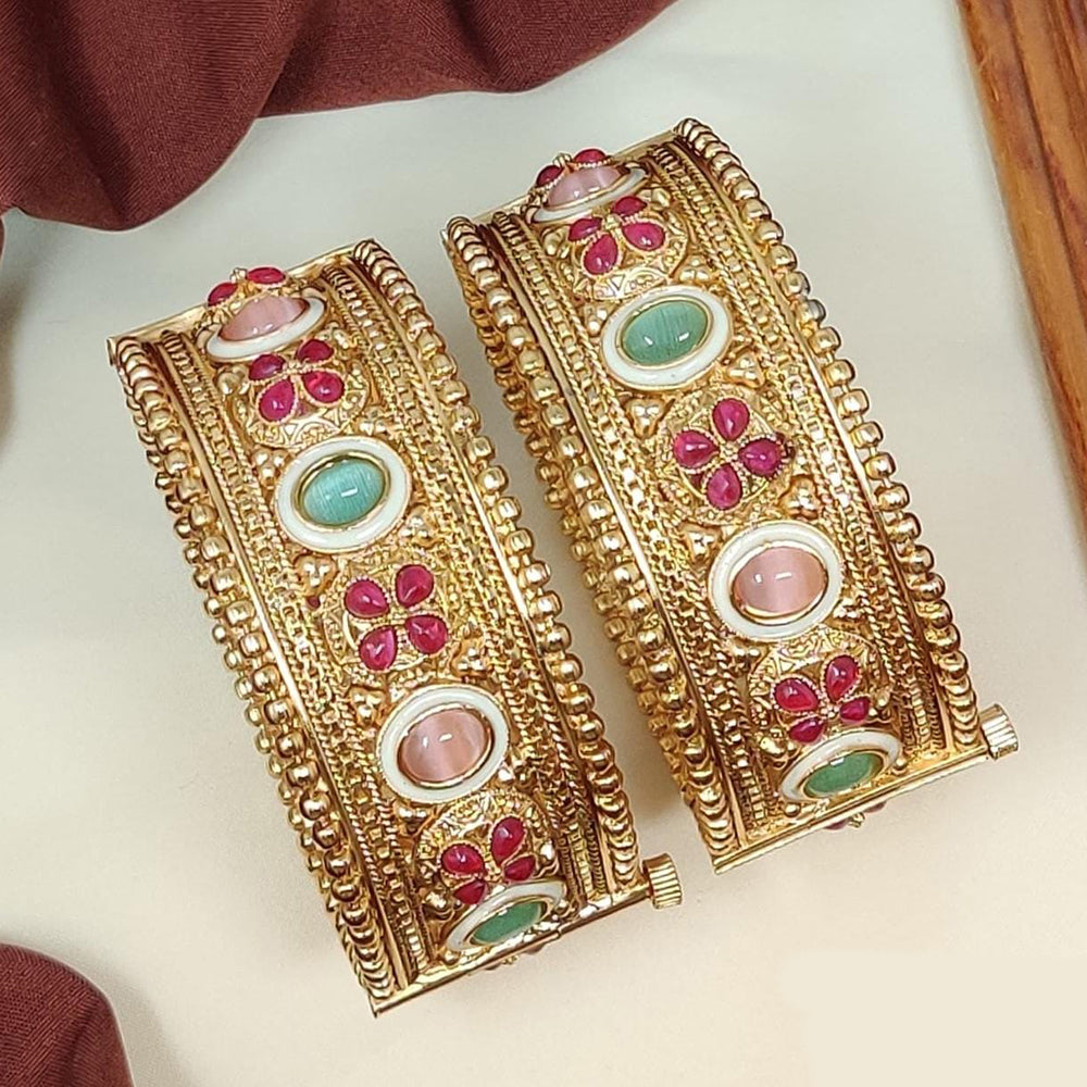 Manisha Jewellery Gold Plated Pota Stone Openable Bangle Set