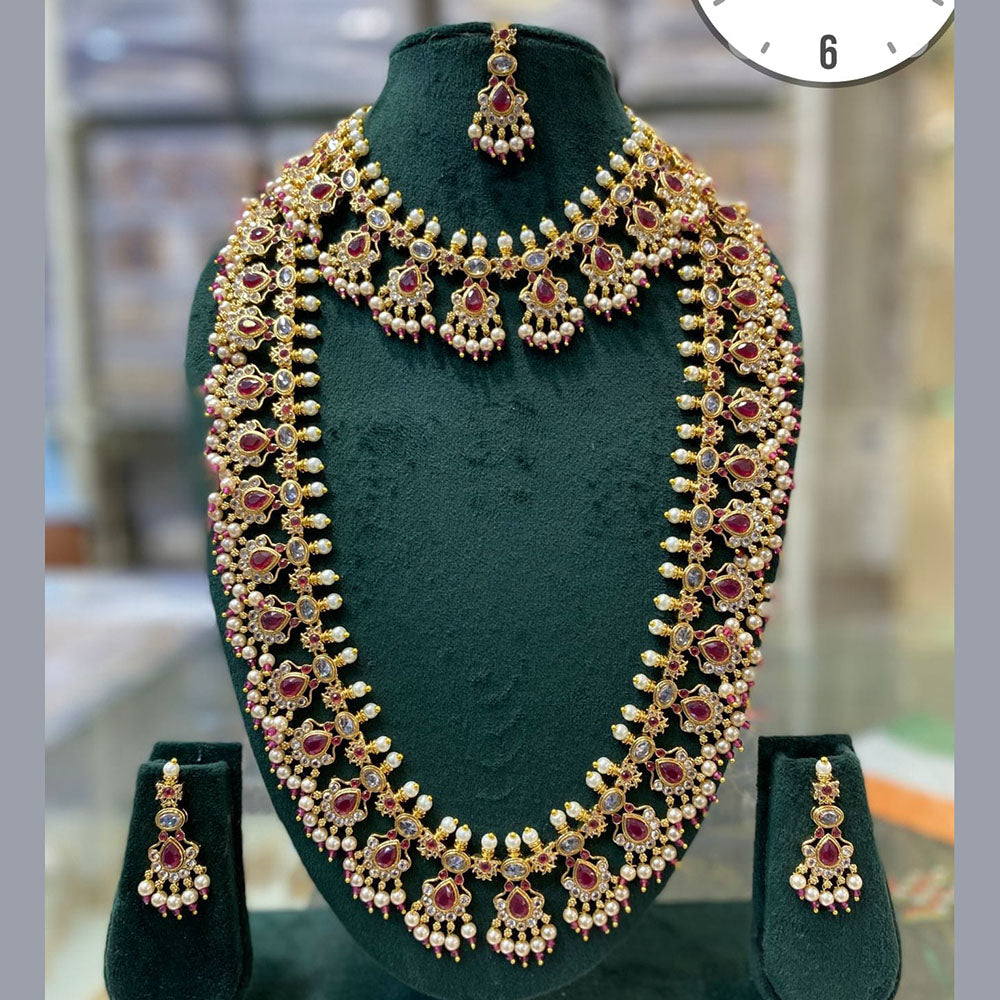 Manisha Jewellery Gold Plated Pota Stone And Pearl Necklace Combo