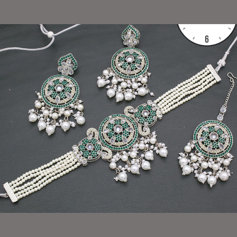 Manisha Jewellery Silver Plated Pota Stone And Pear Choker Necklace Set