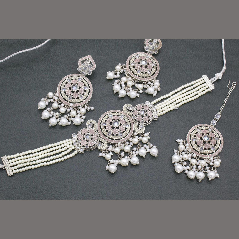 Manisha Jewellery Silver Plated Pota Stone And Pear Choker Necklace Set