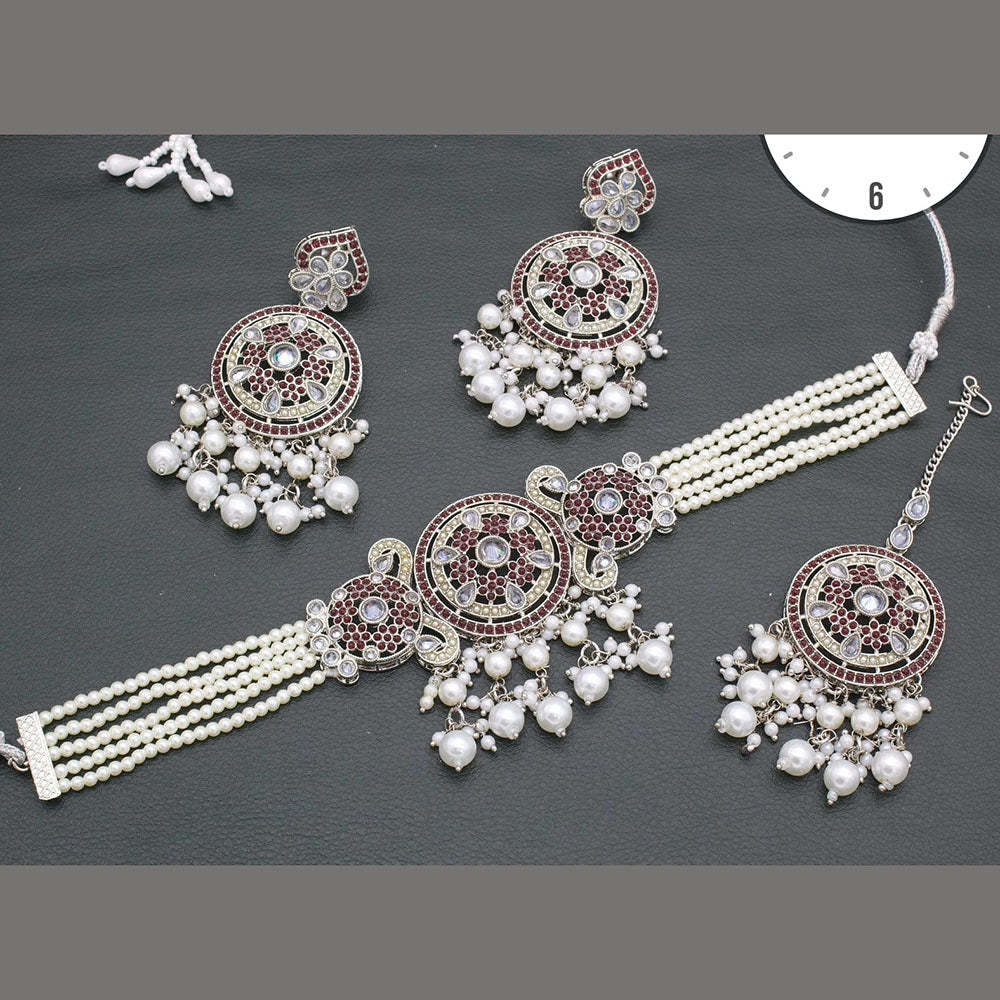 Manisha Jewellery Silver Plated Pota Stone And Pear Choker Necklace Set