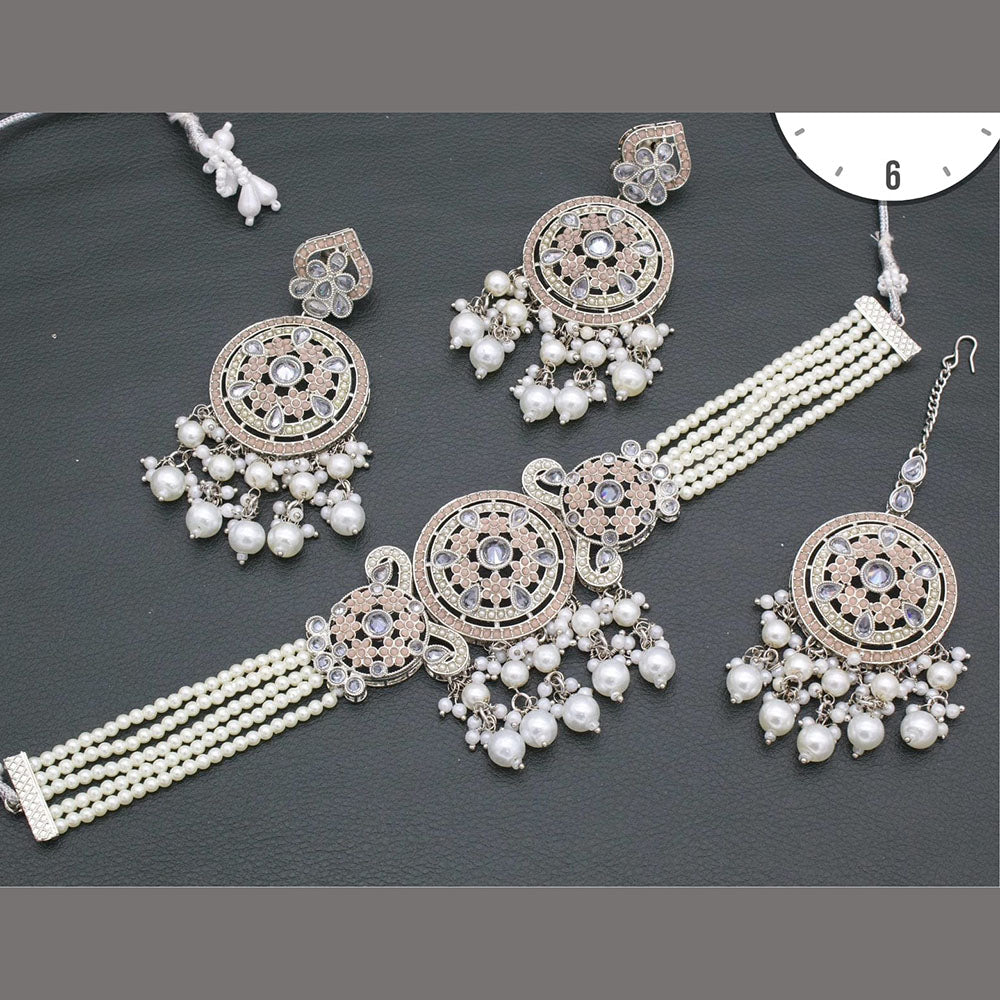 Manisha Jewellery Silver Plated Pota Stone And Pear Choker Necklace Set