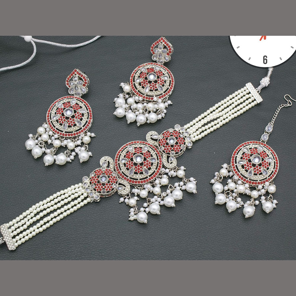 Manisha Jewellery Silver Plated Pota Stone And Pear Choker Necklace Set