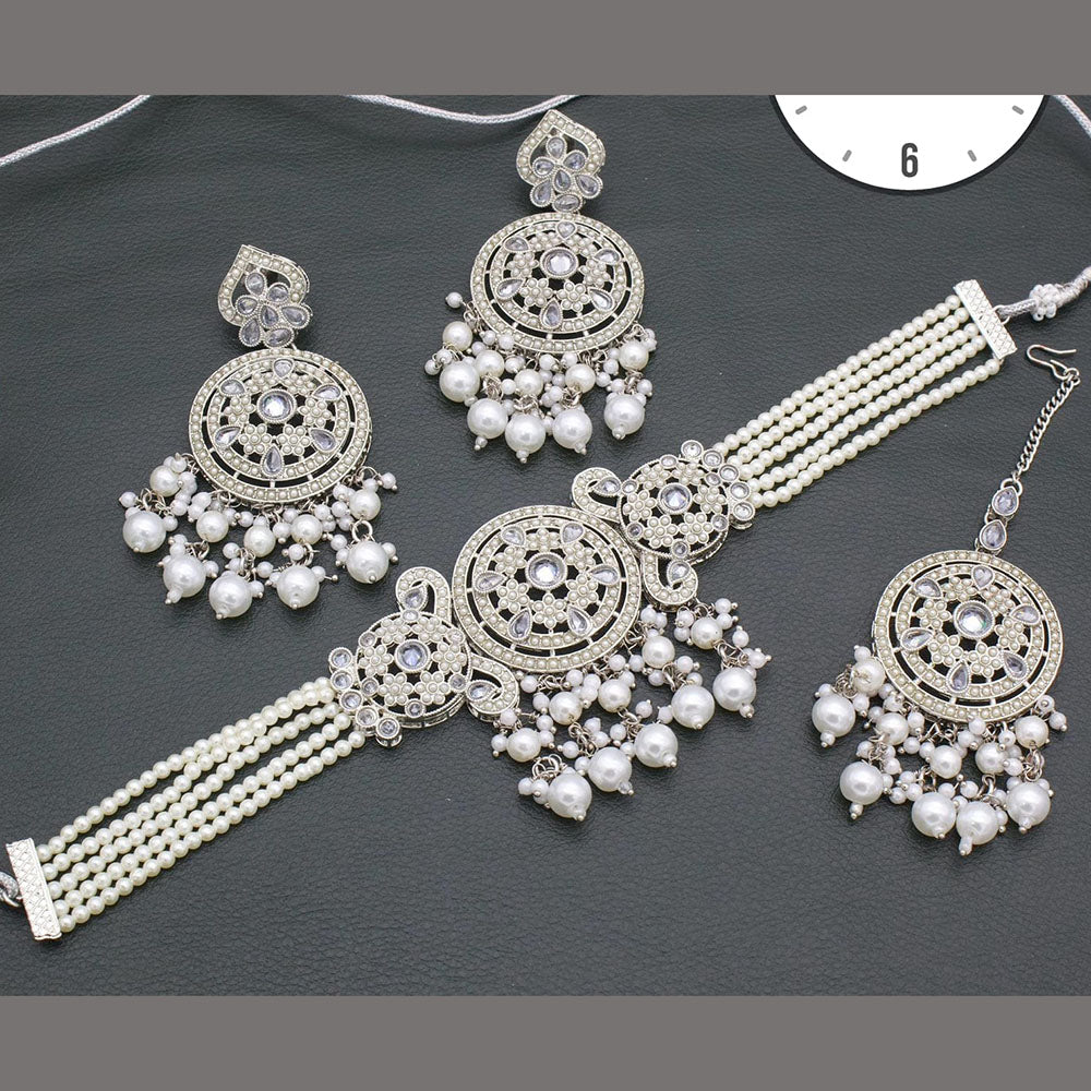 Manisha Jewellery Silver Plated Pota Stone And Pear Choker Necklace Set