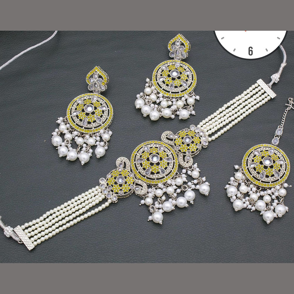 Manisha Jewellery Silver Plated Pota Stone And Pear Choker Necklace Set