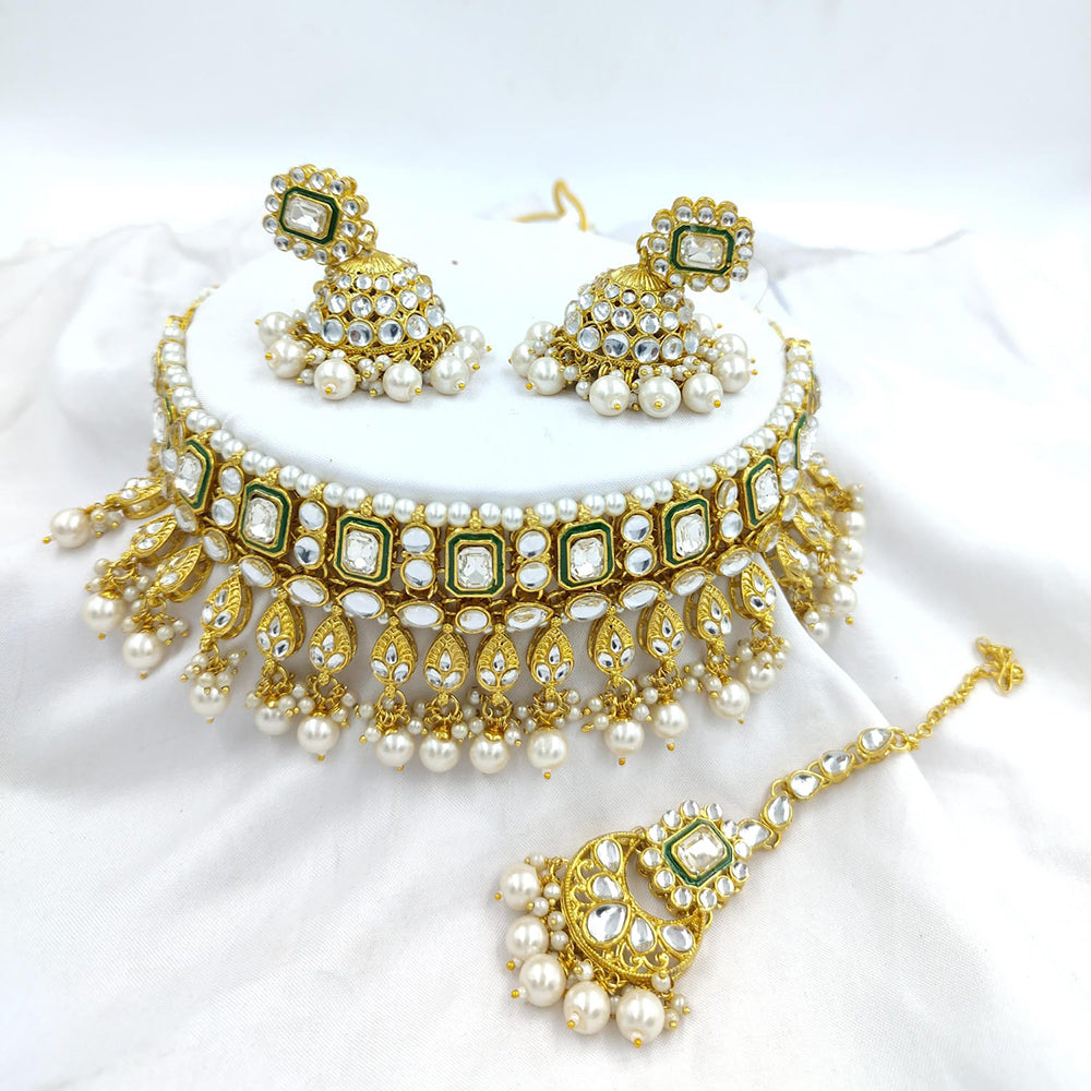 Manisha Jewellery Gold Plated Pearl And Kundan Choker Necklace Set