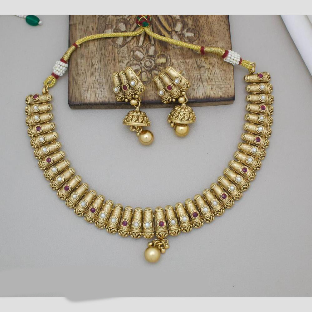 Manisha Jewellery Gold Plated Pota Stone Necklace Set