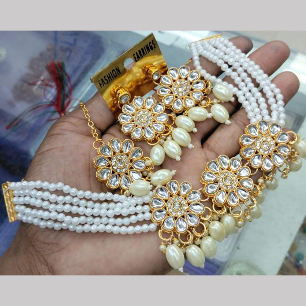 Manisha Jewellery Gold Plated Kundan Stone And Pearls Choker Necklace