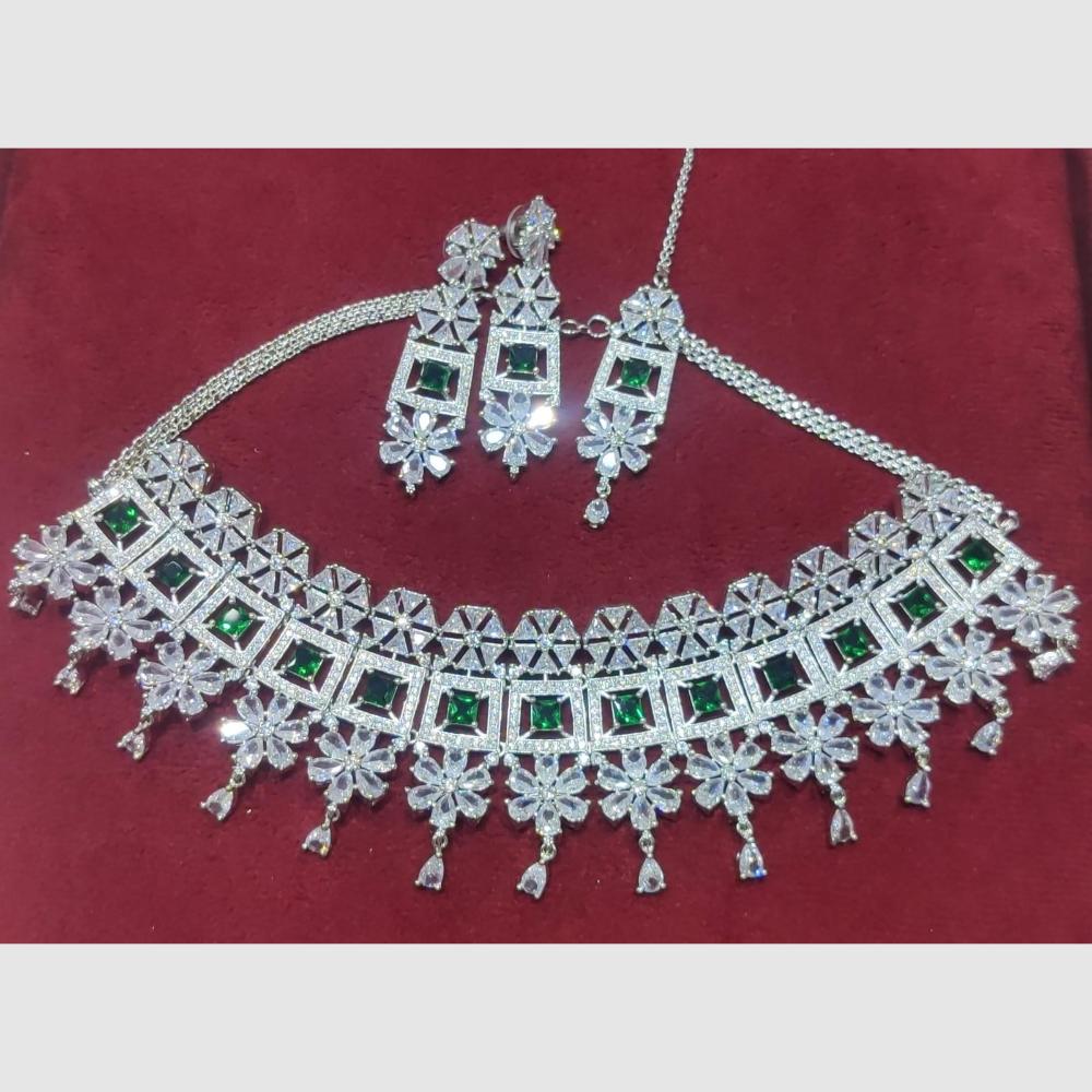 Manisha Jewellery Silver Plated AD Stone Necklace Set