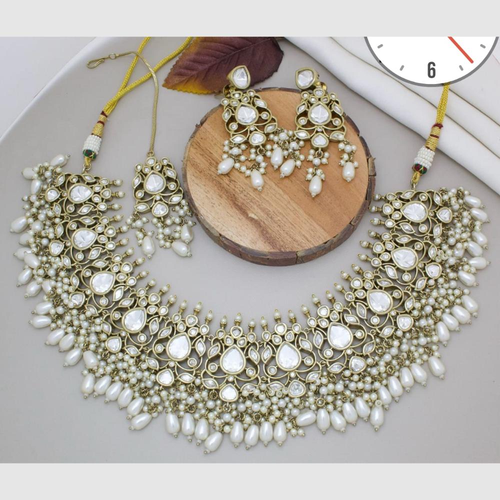 Manisha Jewellery Gold Plated Kundan Stone And Pearls  Necklace Set