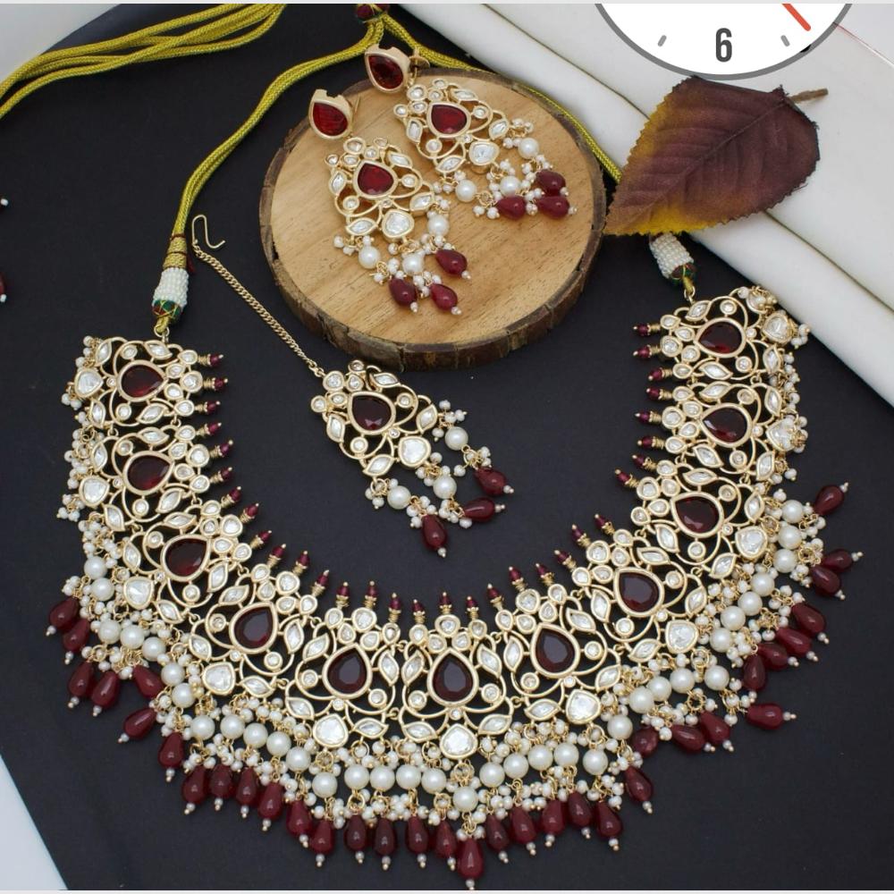 Manisha Jewellery Gold Plated Kundan Stone And Pearls  Necklace Set