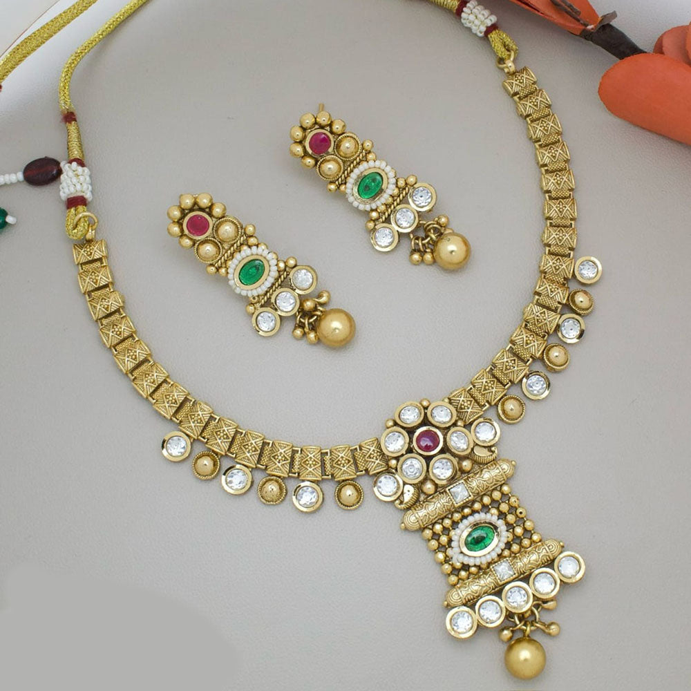 Manisha Jewellery Gold Plated Pota Stone And Pearls Necklace Set