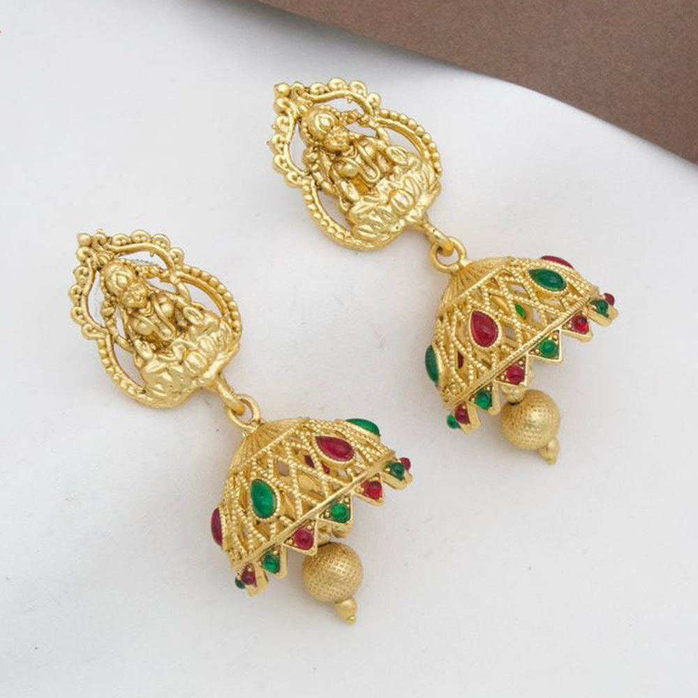 Manisha Jewellery Gold Plated Pota Stone And Pearls Temple Jhumki Earrings